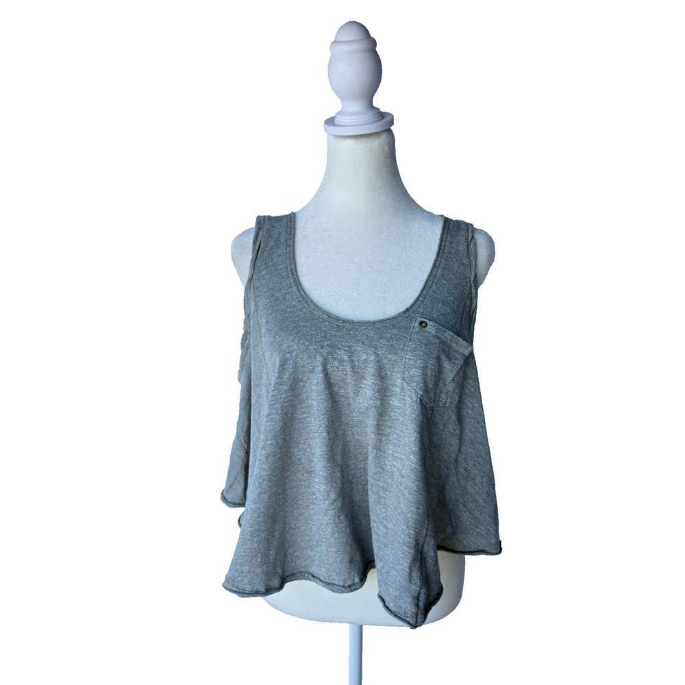 We The Free Crop Tank Top Womens Sz M Open Back Gray Green Boho Festival Rustic